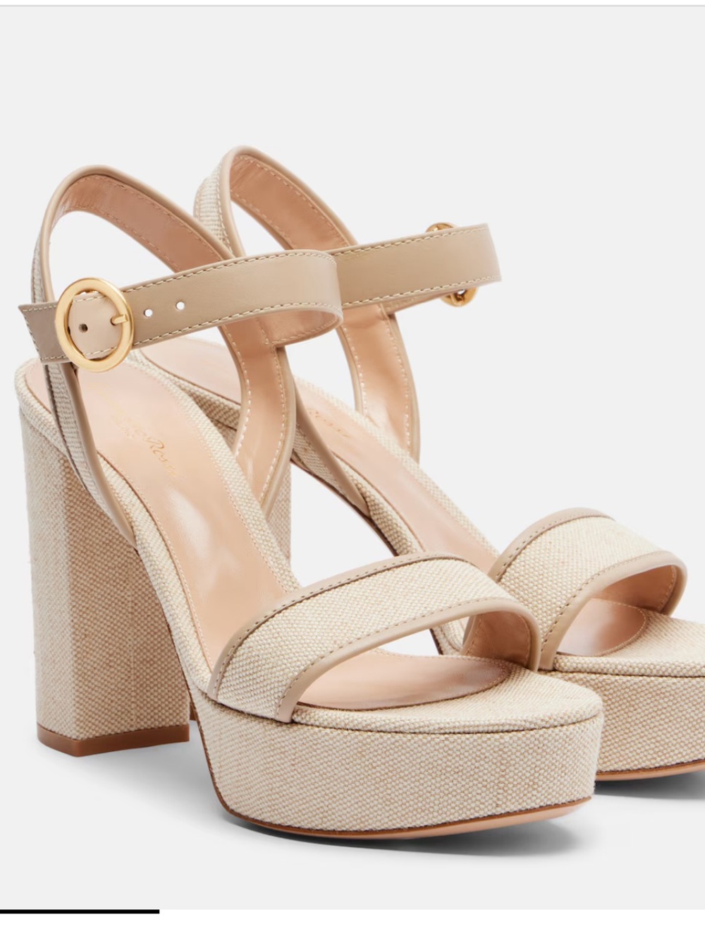 Gianvito Rossi Neutral Canvas and Leather Platform Sandals